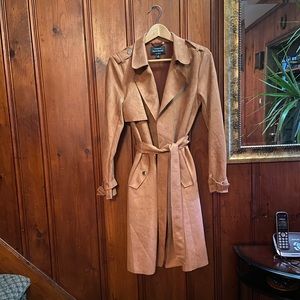 Faux suede camel colored trench coat NWT Small